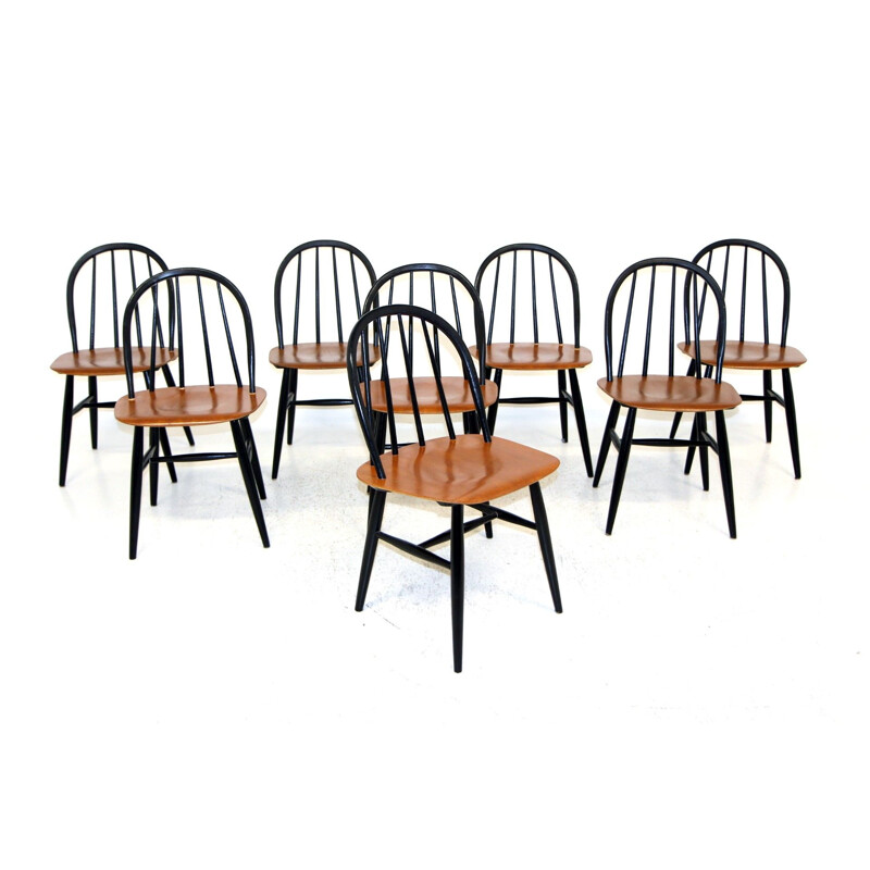 Set of 8 vintage Fanett chairs by Ilmari Tapiovaara for Edsbyverken, Sweden 1950