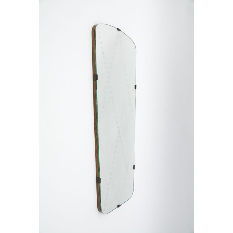 Italian vintage wall mirror with brass elements, 1950s