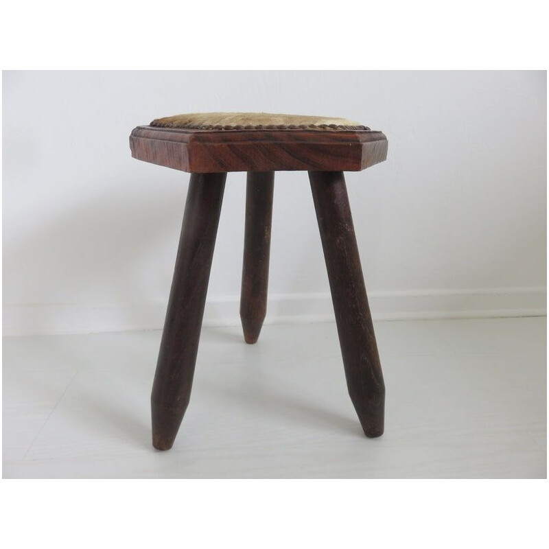 Vintage cowhide tripod stool, 1960