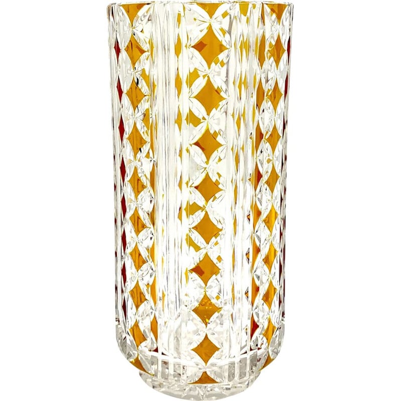 Vintage white and gold crystal vase, Poland 1970s