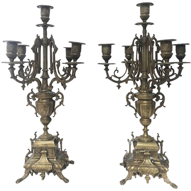 Pair of vintage bronze candelabras