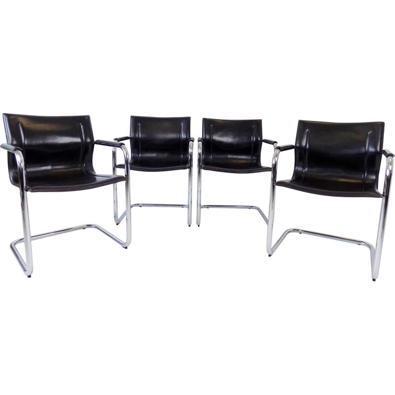 Set of 4 vintage Mg15 leather cantilever armchairs by Matteo Grassi