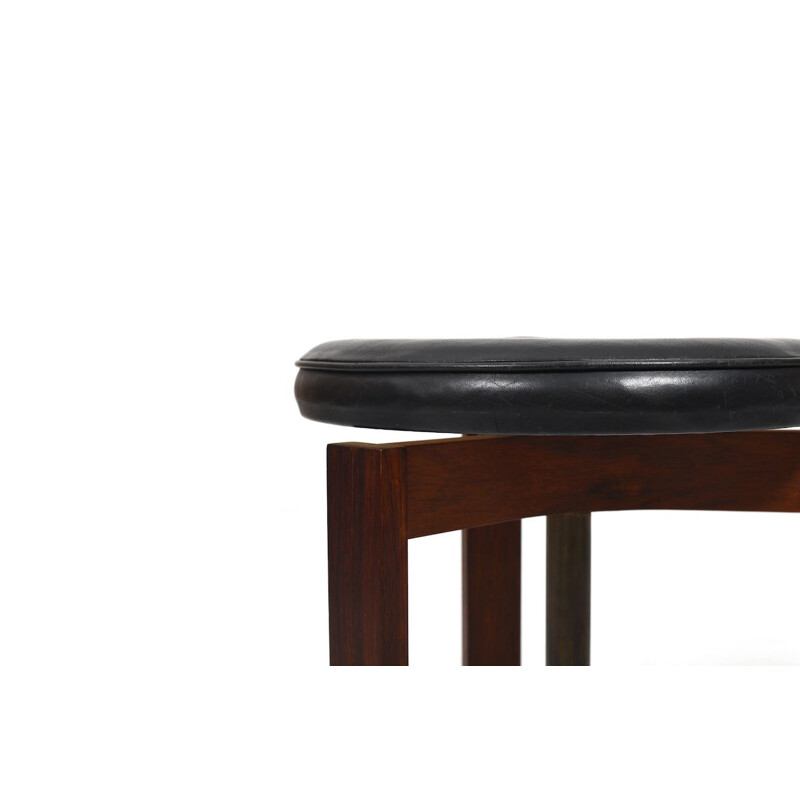 Vintage height-adjustable Danish stool with black leather, 1960