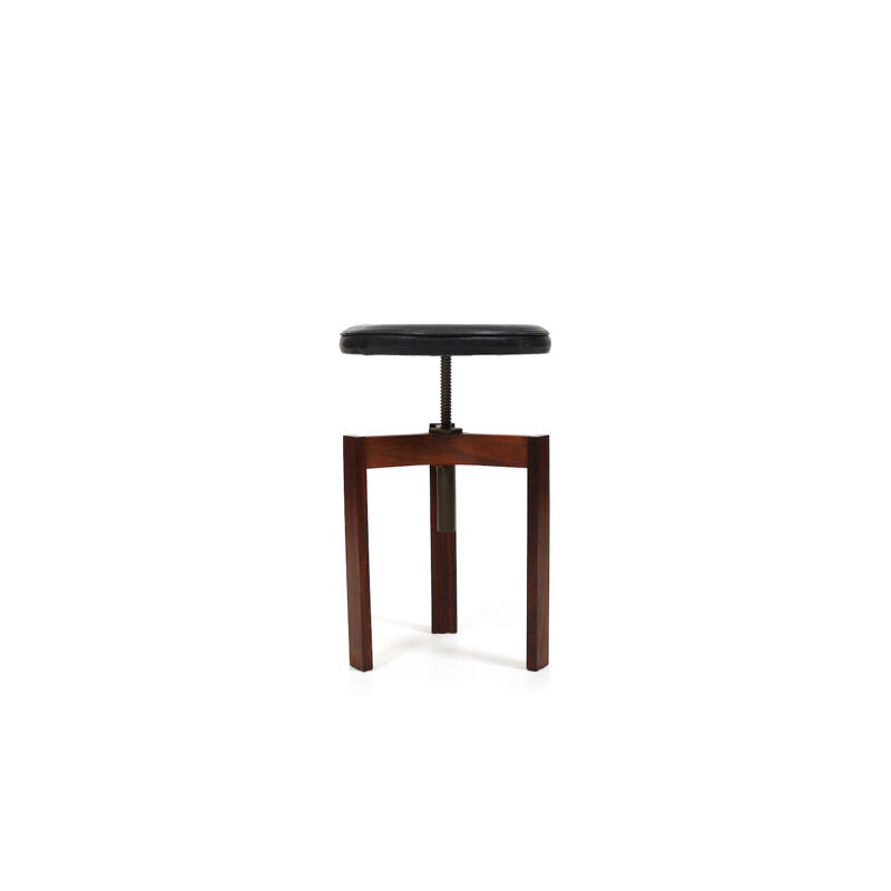Vintage height-adjustable Danish stool with black leather, 1960