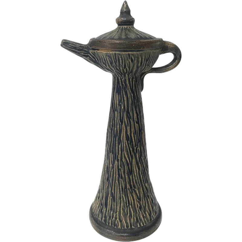 Vintage glazed stoneware candlestick, 1930-1950