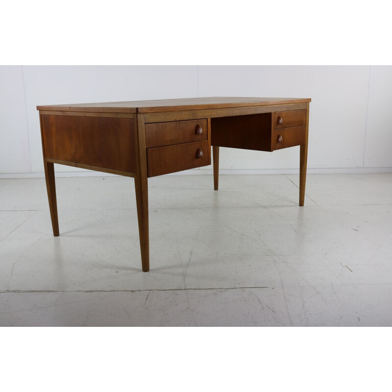 Danish vintage oakwood and teak desk with four drawers