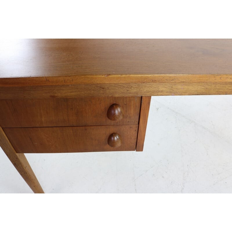 Danish vintage oakwood and teak desk with four drawers