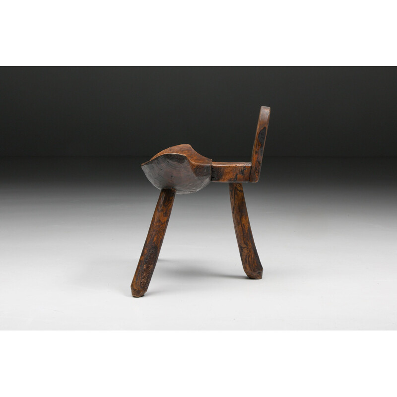 Vintage Rustic tripod stool Wabi Sabi, 1940s