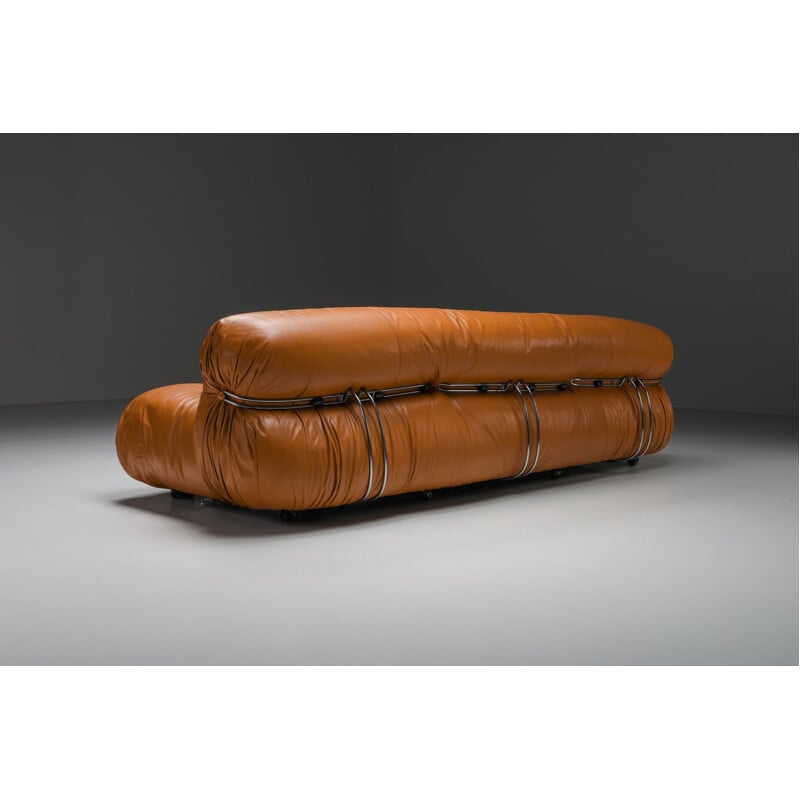 Vintage "Soriana" cognac leather sofa by Afra and Tobia Scarpa for Cassina, 1970
