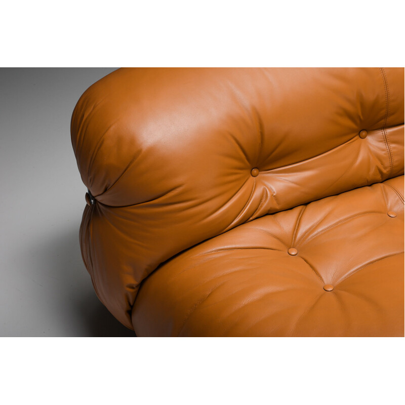 Vintage "Soriana" cognac leather sofa by Afra and Tobia Scarpa for Cassina, 1970