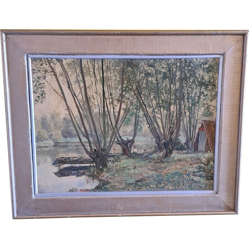 French vintage painting by Ardennes Rethel, 1962