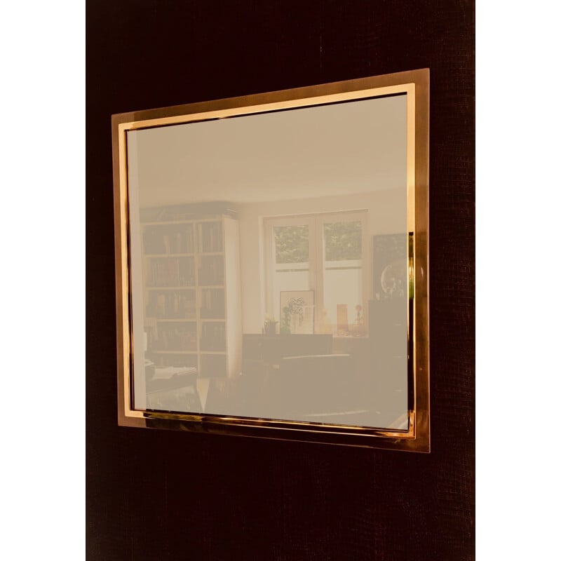 Postmodern vintage square bronze mirror by Belgo Chrom, Belgium 1980s