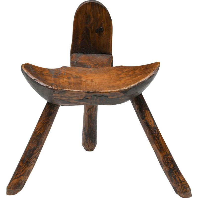 Vintage Rustic tripod stool Wabi Sabi, 1940s