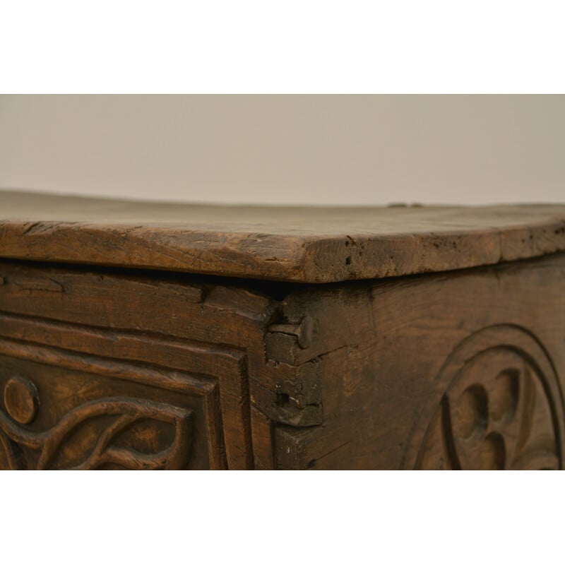 Vintage medieval carved oakwood chest