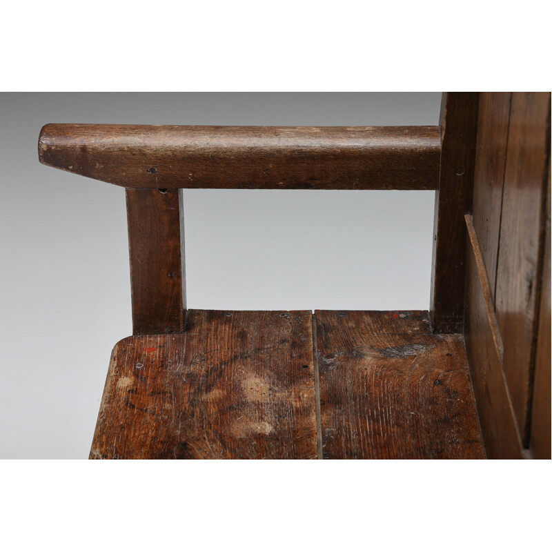 Vintage high back wooden Wabi-Sabi Pray bench, 1880s