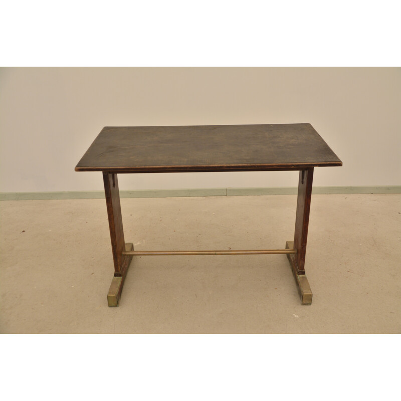 Vintage wood and brass bistro table, 1920