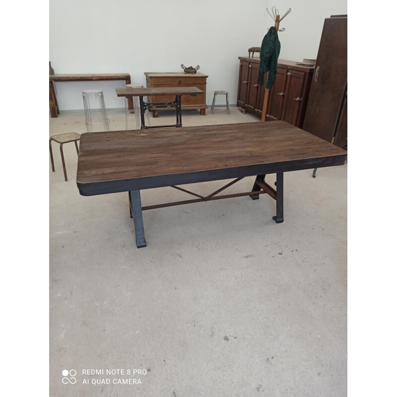 Vintage mahogany table with industrial base