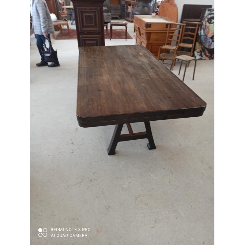 Vintage mahogany table with industrial base