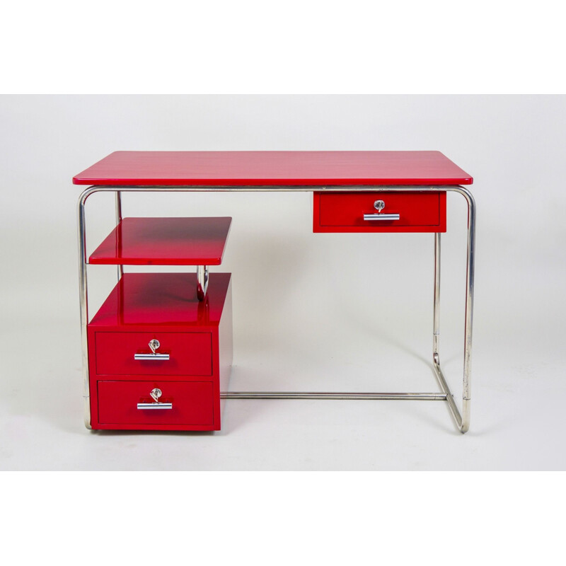 Vintage red Bauhaus desk, Germany 1930s