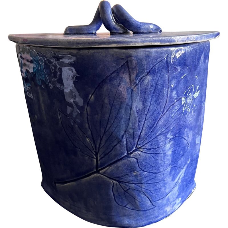 Vintage blue ceramic pot, 1980