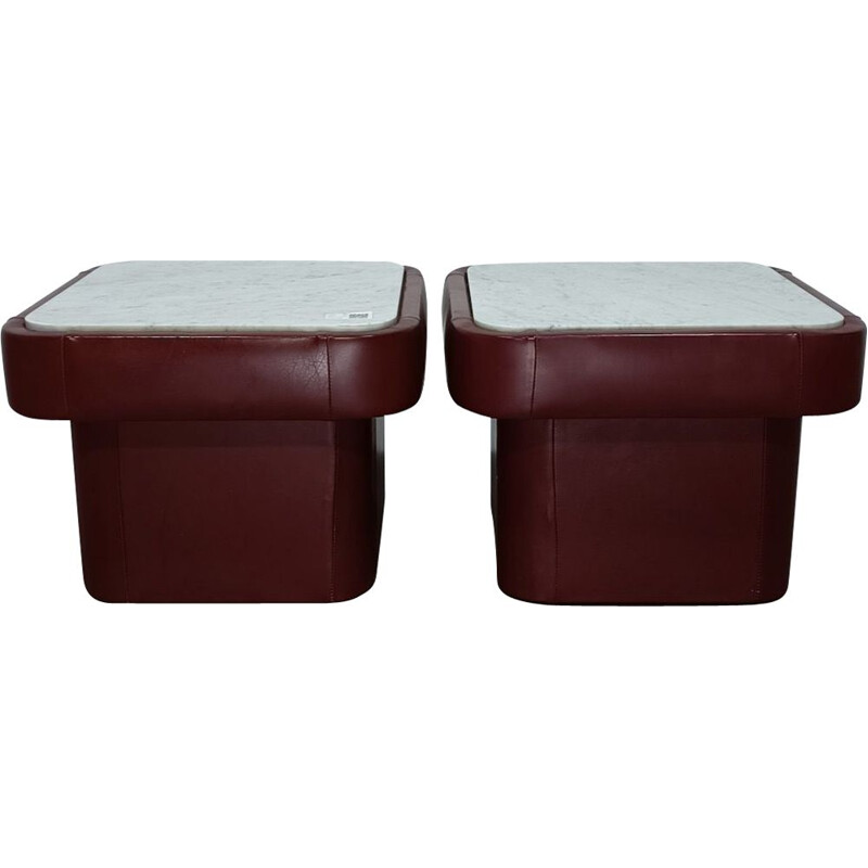 Pair of vintage side tables with white Carrara marble tops by De Sede