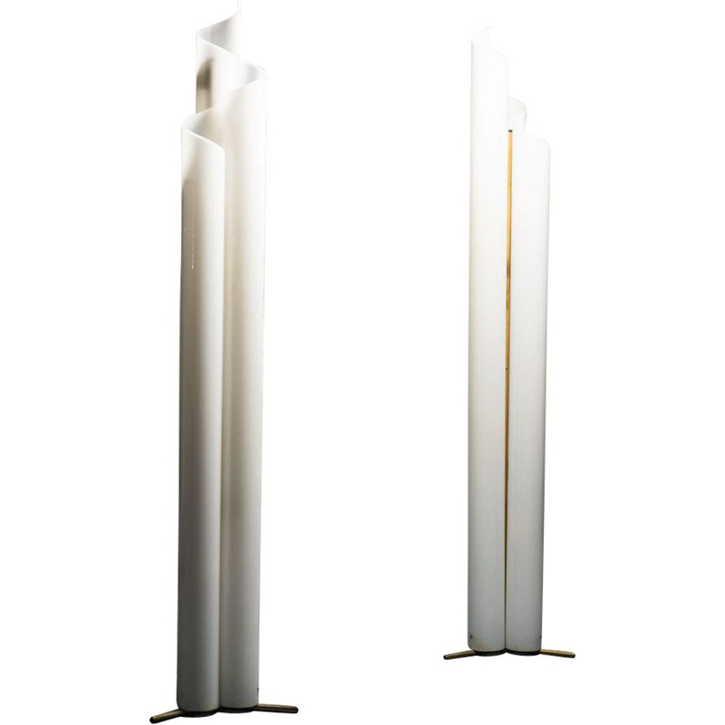 Pair of vintage white plexiglass Chimera floor lamps by Vico Magistretti for Artemide