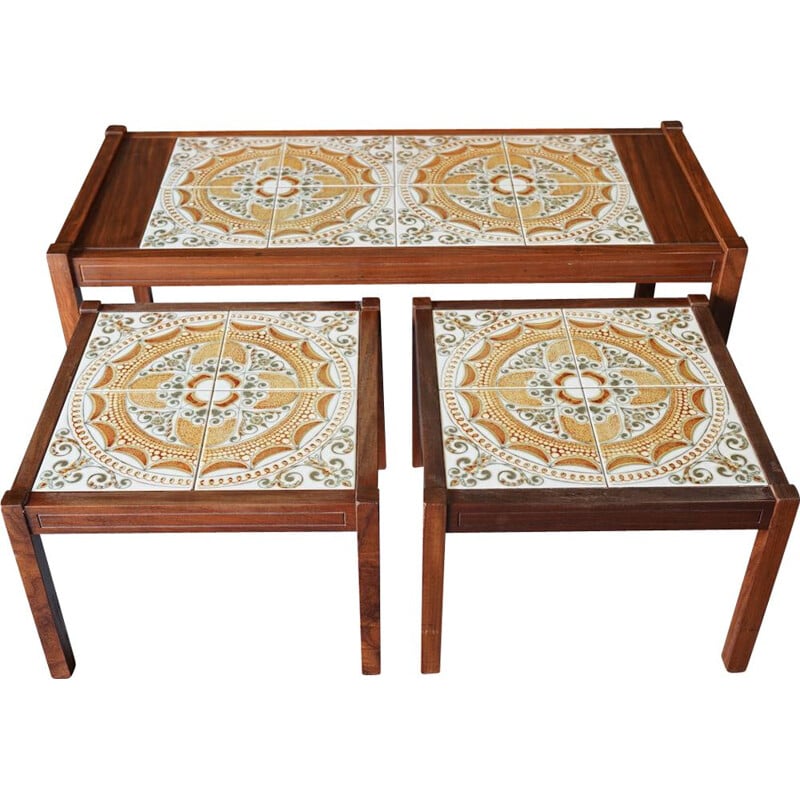 Mid century Danish rosewood nesting tables with tiled top