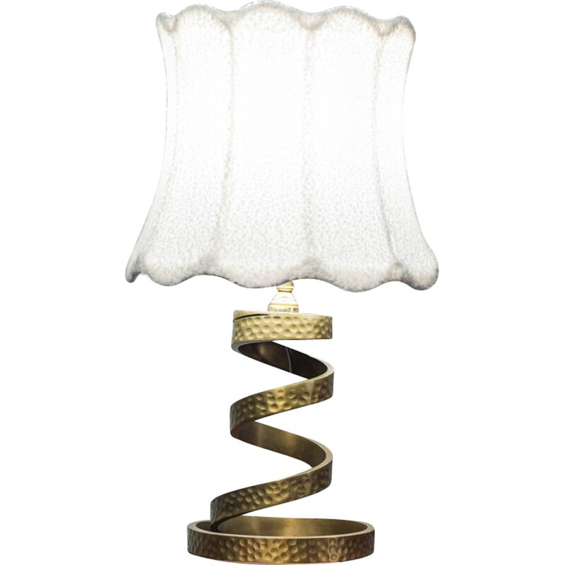 Vintage brass and white bouclé table lamp by Luciano Frigerio, 1970s