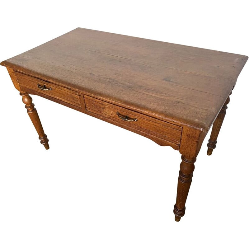 Vintage solid oakwood desk with 2 drawers