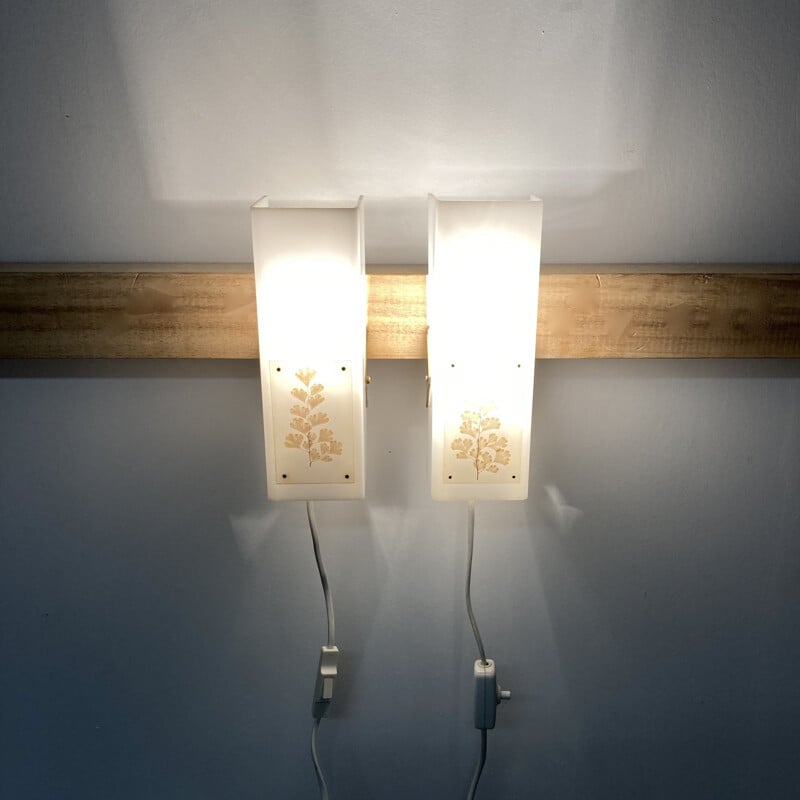 Pair of Scandinavian vintage metal and plastic wall lamps, 1950