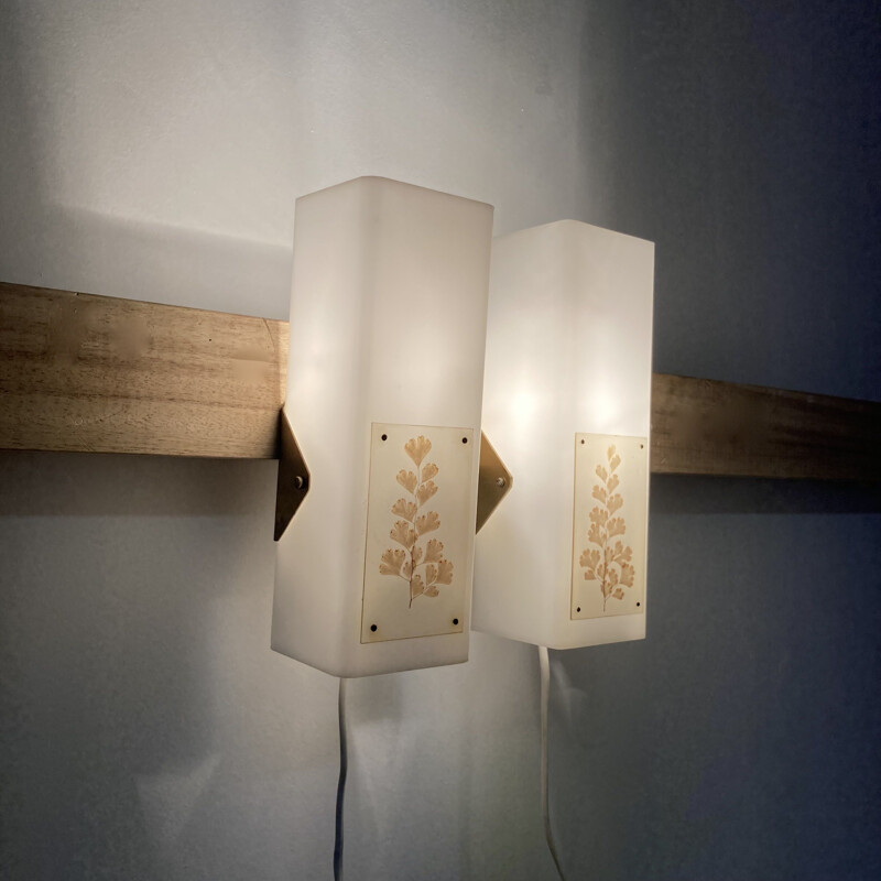 Pair of Scandinavian vintage metal and plastic wall lamps, 1950