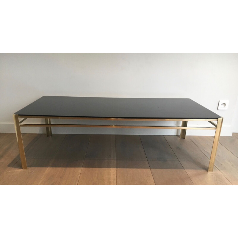 Vintage bronze and brass coffee table by Jacques Quinet, France 1970