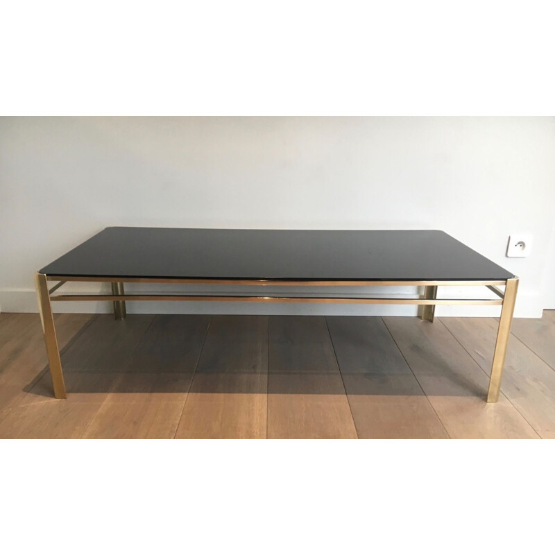 Vintage bronze and brass coffee table by Jacques Quinet, France 1970