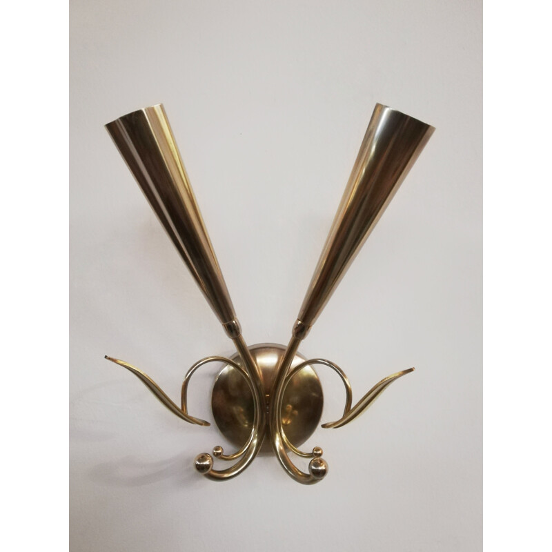 Pair of mid-century brass wall lamps, 1950s