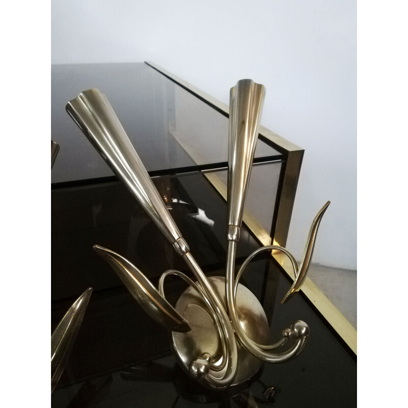 Pair of mid-century brass wall lamps, 1950s