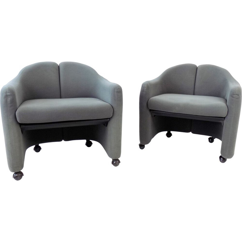 Pair of vintage Tecno Ps142 velvet armchairs by Eugenio Gerli