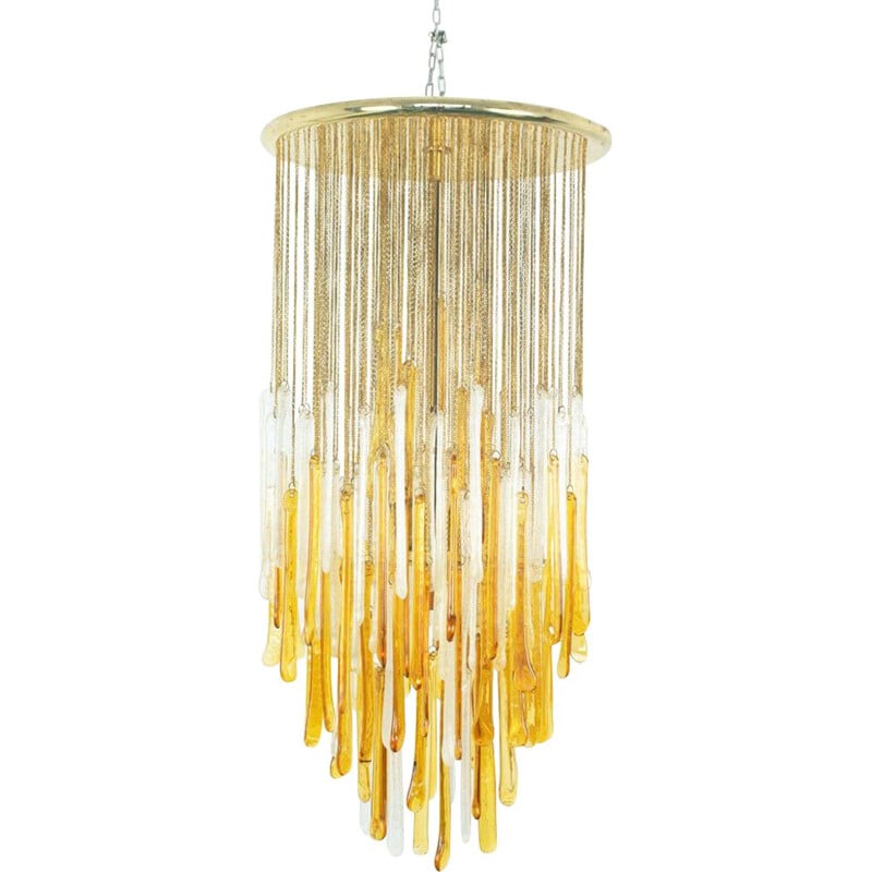 Vintage brass and Murano glass chandelier for Mazzega, 1960s