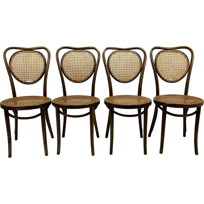 Set of 4 mid century bentwood and cane dining chairs, 1960s