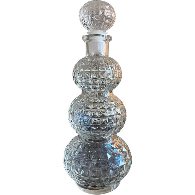 Vintage glass faceted ball decanter, 1970