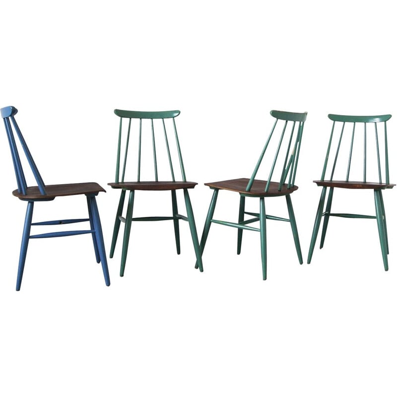 Set of 4 mid-century teak Fanett chairs by Ilmari Tapiovaara for Asko