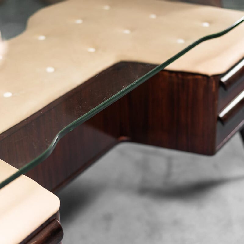Vintage wood and beige leather desk by Vittorio Dassi, 1950s