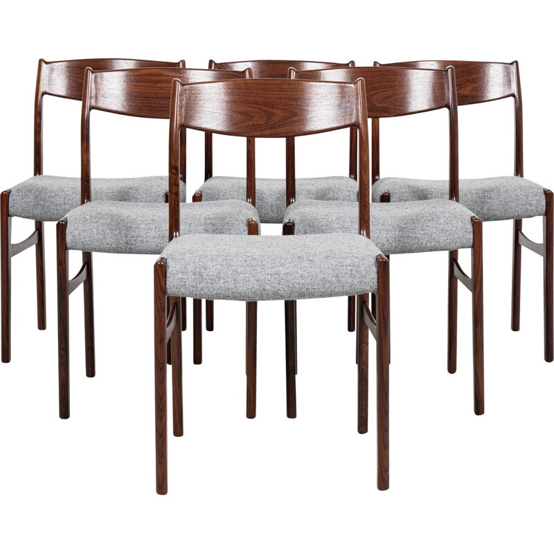 Set of 6 mid century Danish dining chairs in rosewood by Glyngøre Stolefabrik, 1960s