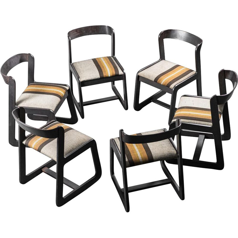Set of 6 vintage wooden chairs by Mario Sabot and Willy Rizzo, 1970s