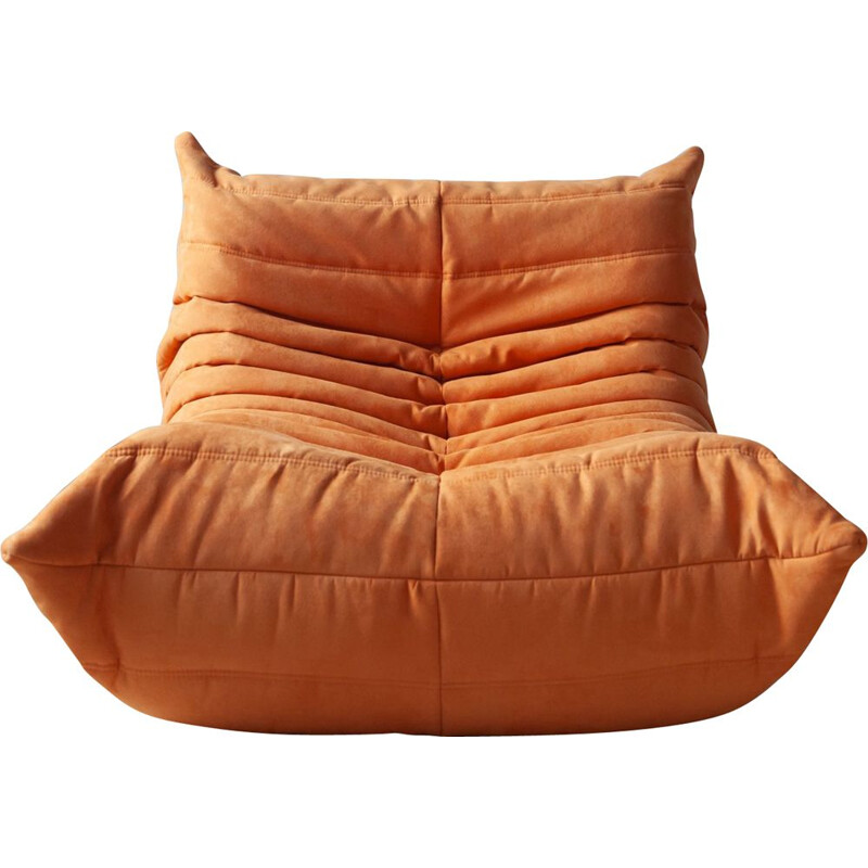 Vintage orange microfiber armchair Togo by Michel Ducaroy for Ligne Roset