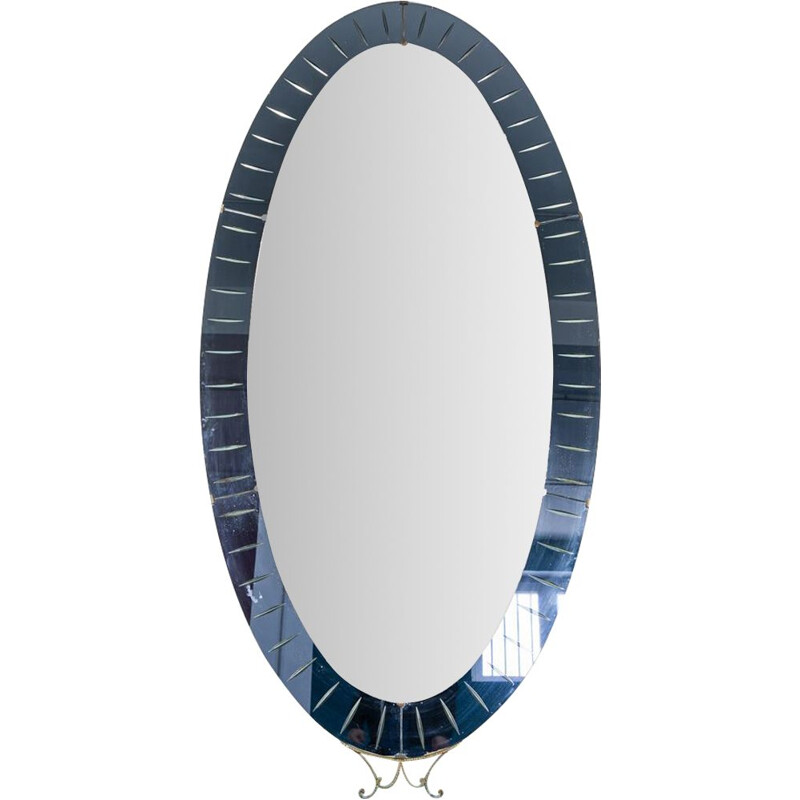 Vintage oval-shaped wall mirror by Pierluigi Colli for Cristal Art, 1950s