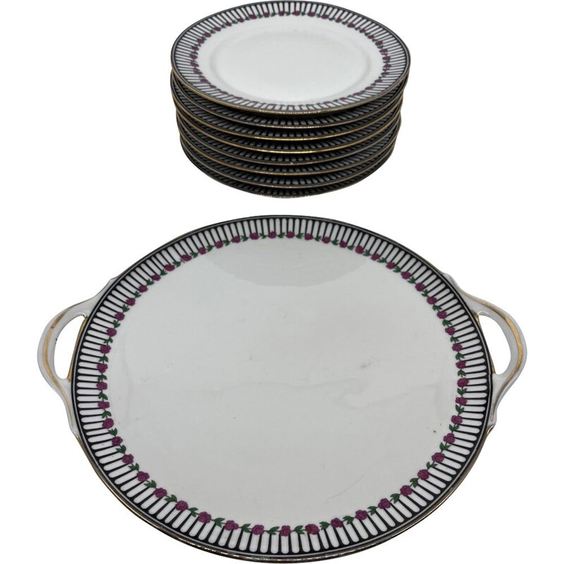 Set of 8 vintage Art Deco plates with a dish by Chabrol & Poirier, 1920