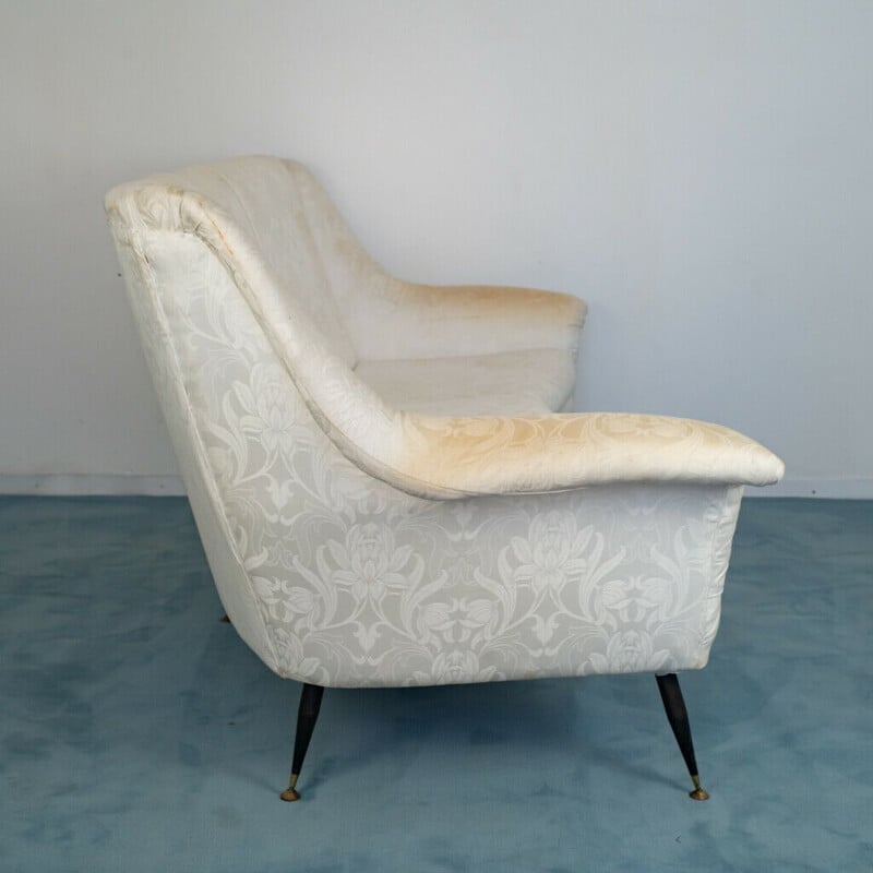 Vintage living room set in white fabric by Ico Parisi, 1960s