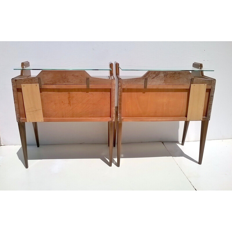 Pair of vintage teak and glass night stands by Paolo Buffa, 1940s