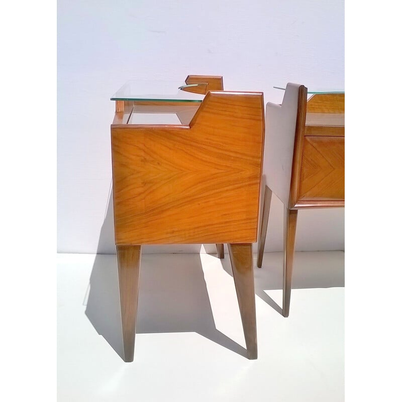 Pair of vintage teak and glass night stands by Paolo Buffa, 1940s