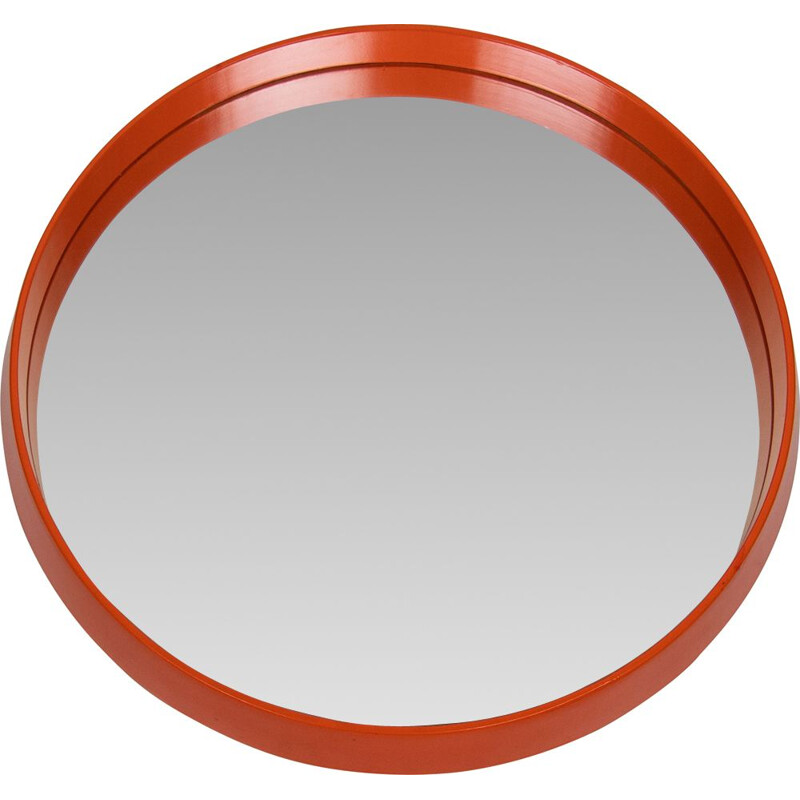 Vintage orange round wall mirror, 1960s